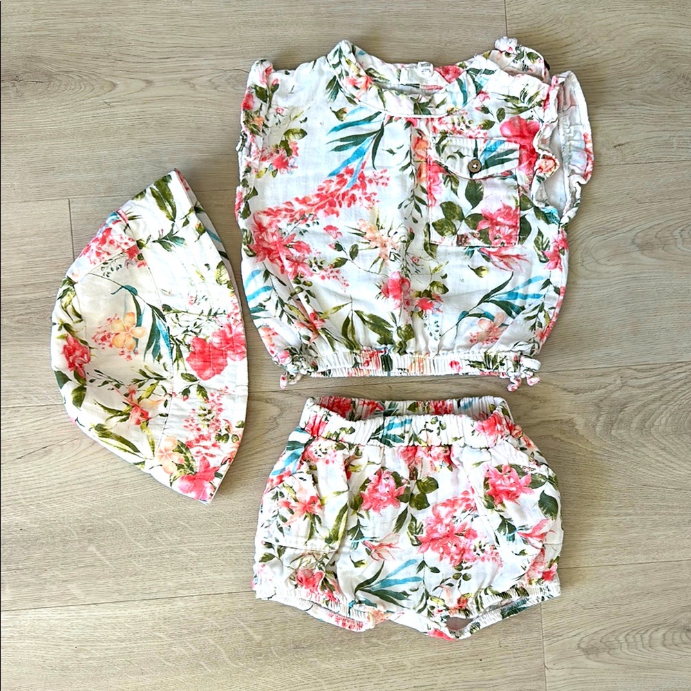 Jessica Simpson 24m Floral Baby Outfit with Bucket Hat